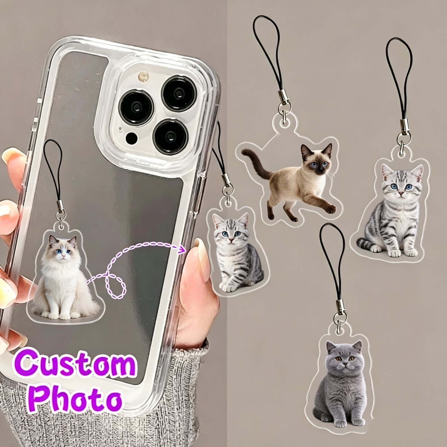 Pet Portrait Custom - Персонализированный брелок для телефона с портретом